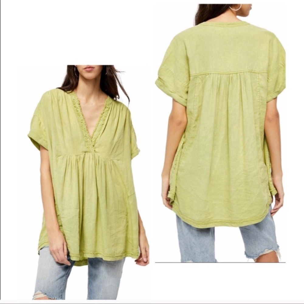 Free People Getaway With Me Green Wide Sleeve Oversized Top tunic